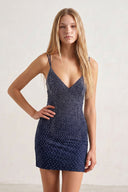 Navy Blue Bodycon Beaded Satin Homecoming Dress | KISSPROM