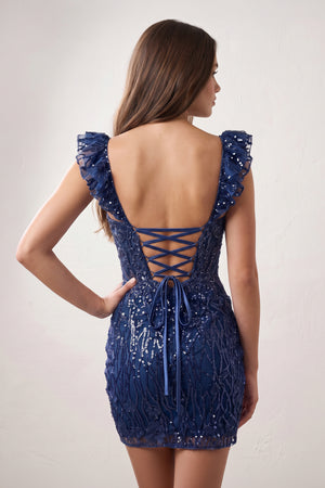Navy Blue Bodycon Off The Shoulder Sequins Short Homecoming Dresses (2) | KISSPROM