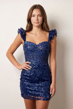 Navy Blue Bodycon Off The Shoulder Sequins Short Homecoming Dresses | KISSPROM