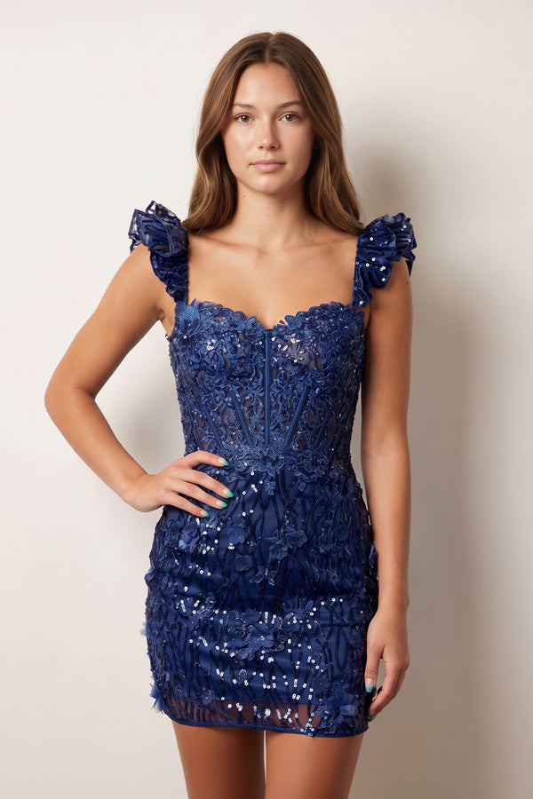 Navy Blue Bodycon Off The Shoulder Sequins Short Homecoming Dresses | KISSPROM