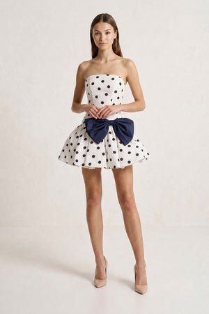 Navy Blue Bowknot A-Line Strapless Polka Dots Satin Homecoming Dress (3) | KISSPROM