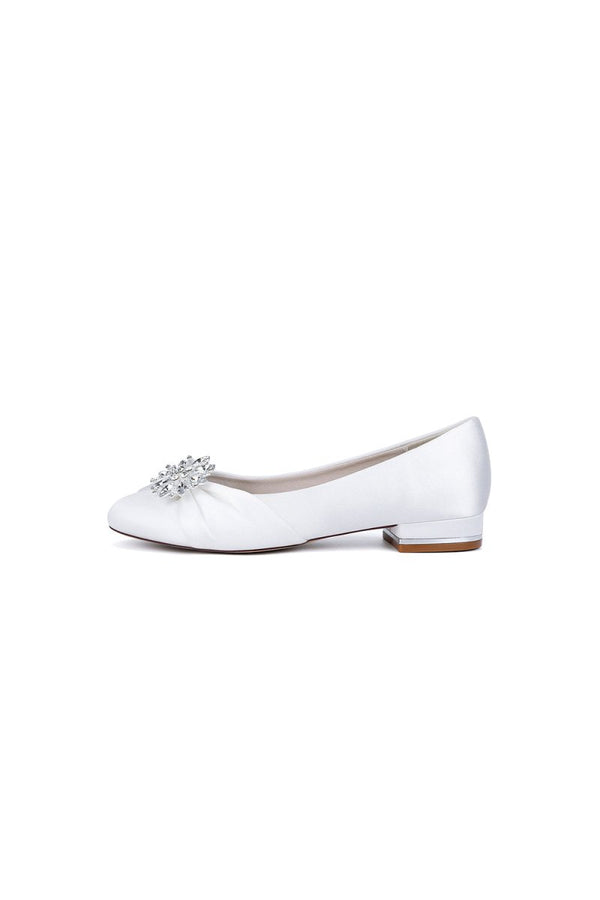 Navy Blue Flat Shoes with Crystal Flower Decoration - KissProm