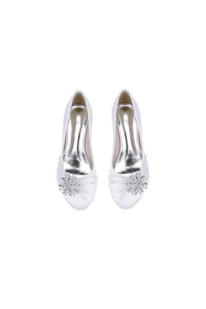 Navy Blue Flat Shoes with Crystal Flower Decoration - KissProm