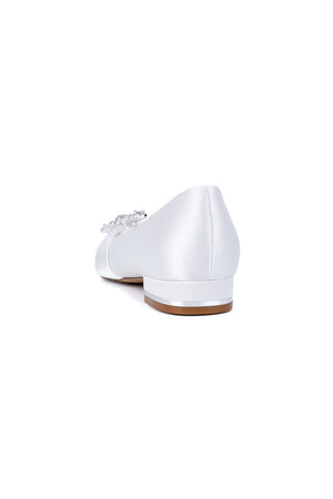 Navy Blue Flat Shoes with Crystal Flower Decoration - KissProm
