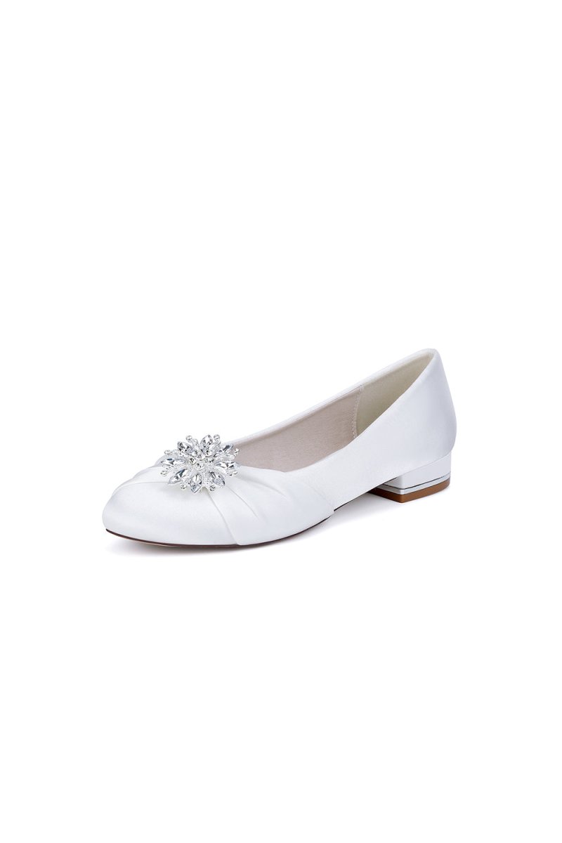 Navy Blue Flat Shoes with Crystal Flower Decoration - KissProm
