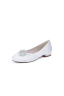 Navy Blue Flat Shoes with Crystal Flower Decoration - KissProm
