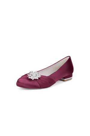 Navy Blue Flat Shoes with Crystal Flower Decoration - KissProm