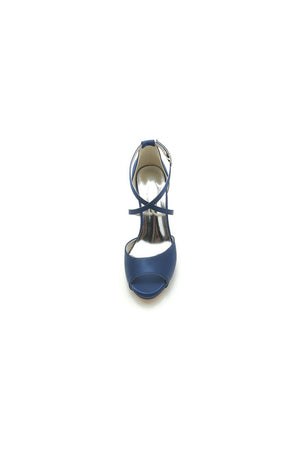 Navy Blue High Heels with Crossed Straps - KissProm