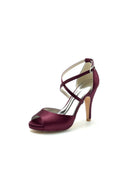 Navy Blue High Heels with Crossed Straps - KissProm