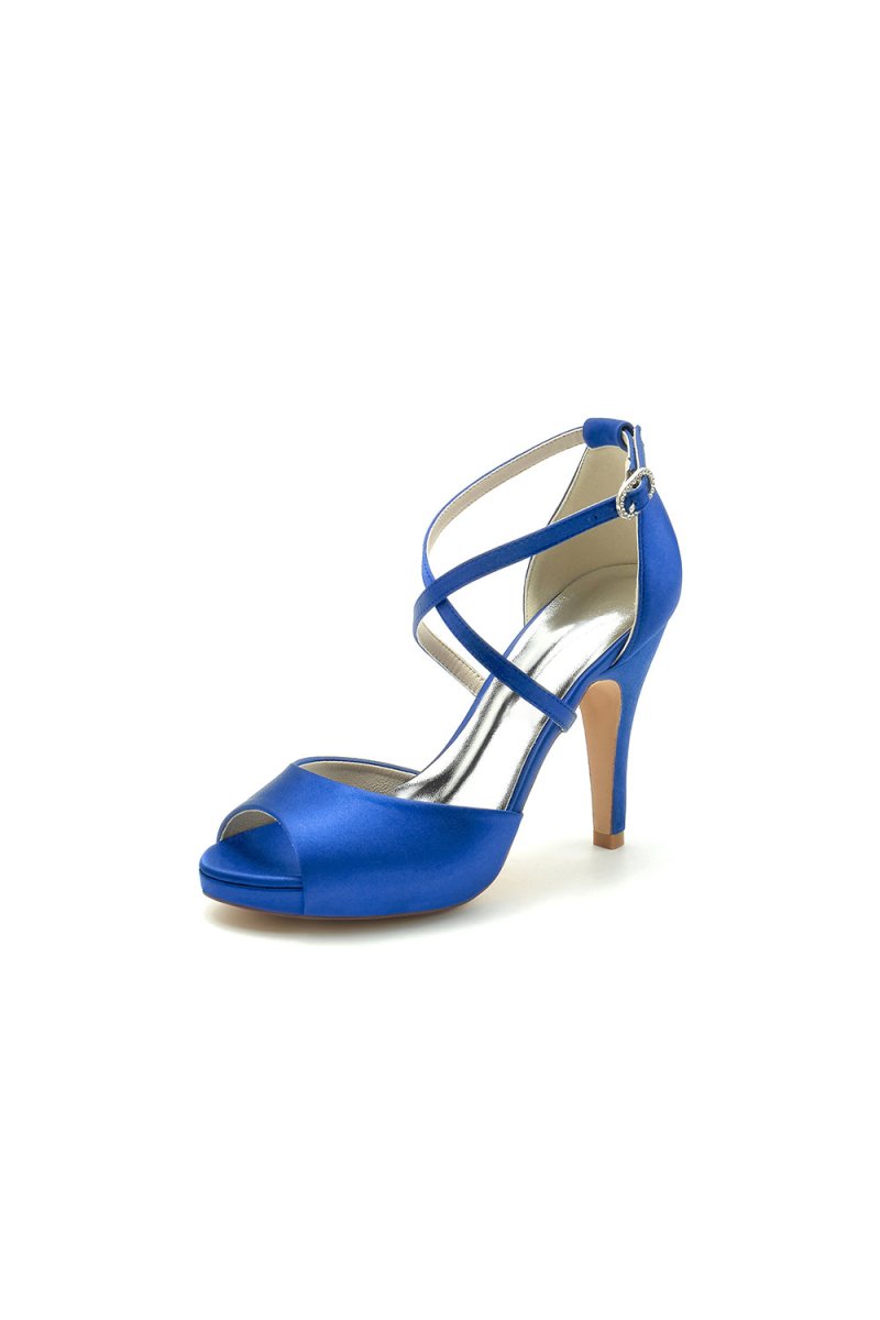 Navy Blue High Heels with Crossed Straps - KissProm