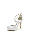Navy Blue High Heels with Crossed Straps - KissProm