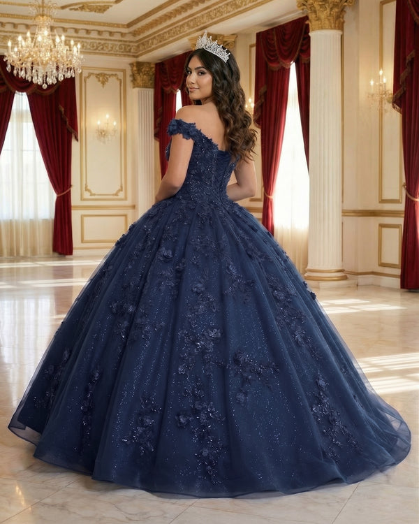 Navy Blue Off the Shoulder Puffy Quinceanera Dresses (2) | KISSPROM