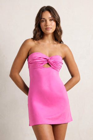 Hot Pink Ruched Sweetheart Sheath Satin Homecoming Dress | KISSPROM