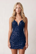 Navy Blue Sheath Mini Party Dresses with Slit | KISSPROM