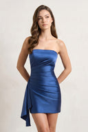 Navy Blue Sheath Strapless Satin Short Homecoming Dresses | KISSPROM