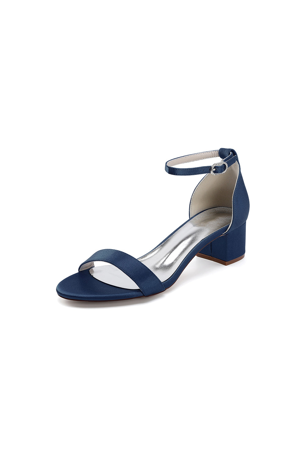 Royal Blue Simple Buckle Strap Open Toe Chunky Heels - KissProm