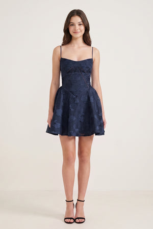 Navy Blue Spaghetti Straps Chiffon Jacquard A-Line Homecoming Dress (3) | KISSPROM