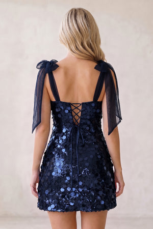 Navy Blue Sparkly V-Neck A-Line Sequin Homecoming Dress (4) | KISSPROM