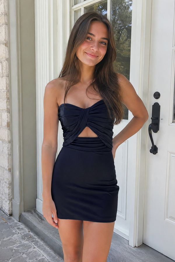 Navy Blue Strapless Sheath Short Homecoming Dresses | KISSPROM