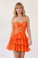 Orange Sweetheart Cut-Out Ruffled A-Line Satin Beaded Homecoming Dress | KISSPROM