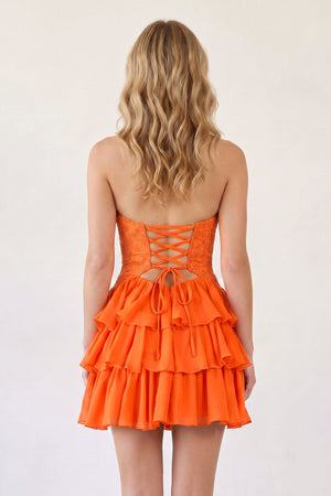 Orange Sweetheart Cut-Out Ruffled A-Line Satin Beaded Homecoming Dress (2) | KISSPROM