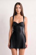 Black Sweetheart Satin Sheath Mini Homecoming Dress With Beading | KISSPROM