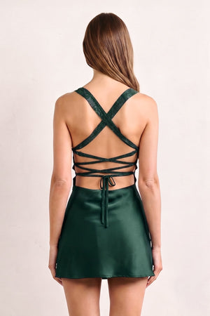 Dark Green Sweetheart Satin Sheath Mini Homecoming Dress With Beading | KISSPROM