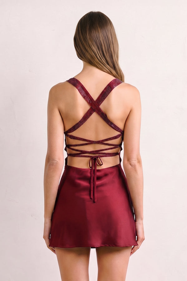 Burgundy Sweetheart Satin Sheath Mini Homecoming Dress With Beading | KISSPROM