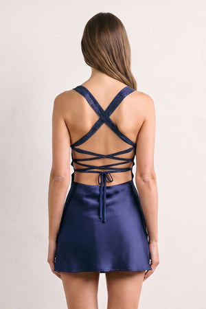 Navy Blue Sweetheart Satin Sheath Mini Homecoming Dress With Beading