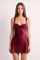 Burgundy Sweetheart Satin Sheath Mini Homecoming Dress With Beading | KISSPROM