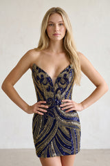 Navy Blue V Neck Sequins Bodycon Sparkly Mini Party Dress | KISSPROM