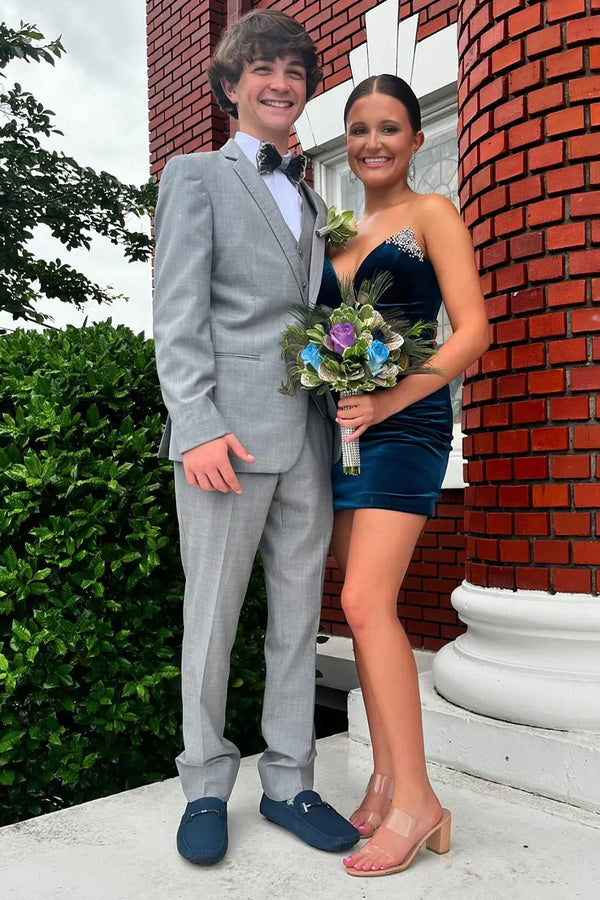 Navy Strapless Bodycon Homecoming Dress with Beading - KissProm