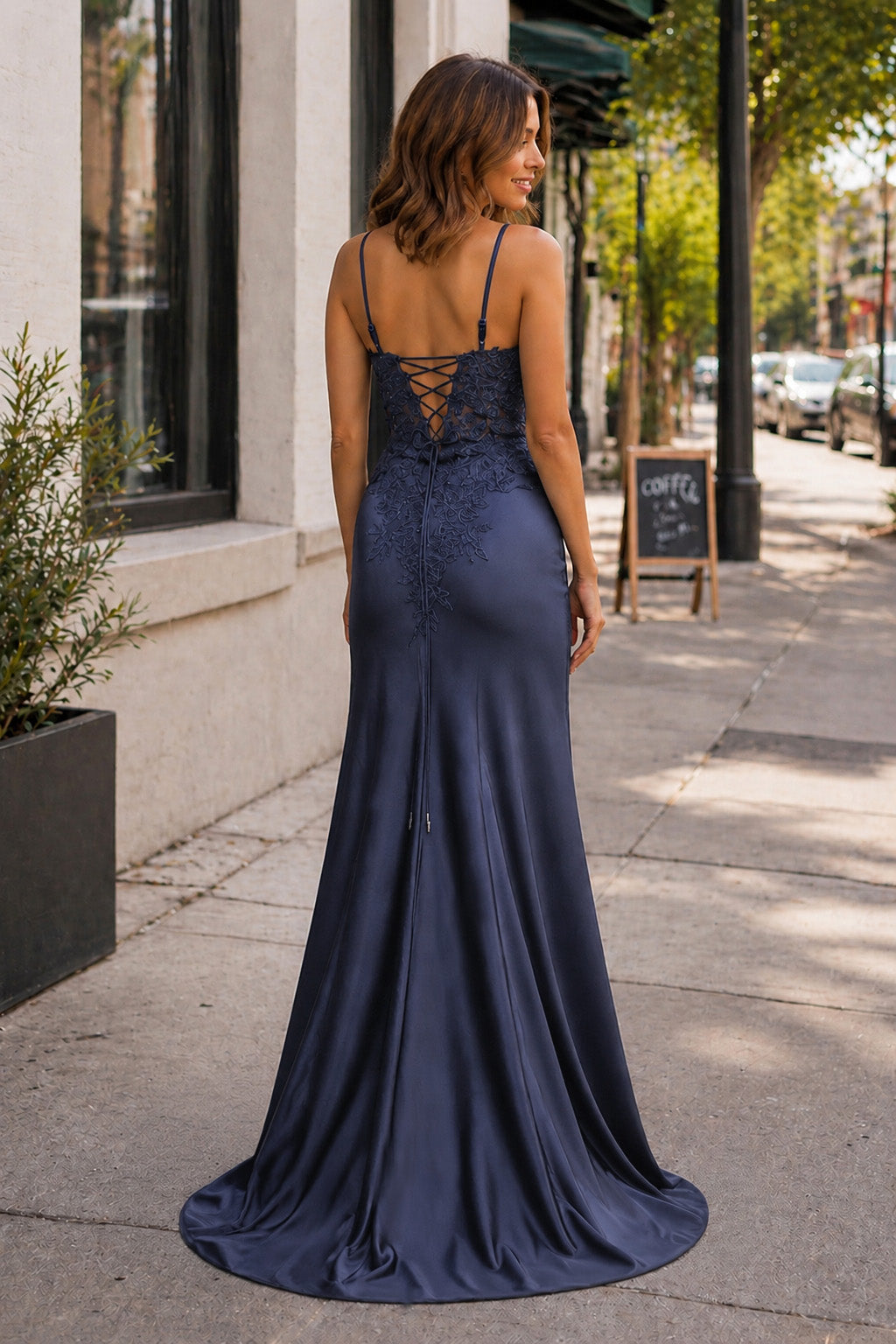 Beatrice Sheath Black Long Appliques Prom Dress with Spaghetti Straps