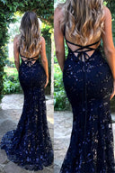 Lace-Up Mermaid Long Gold Prom Dress with Sequins – Prom Dress by KissProm | Available at KissProm