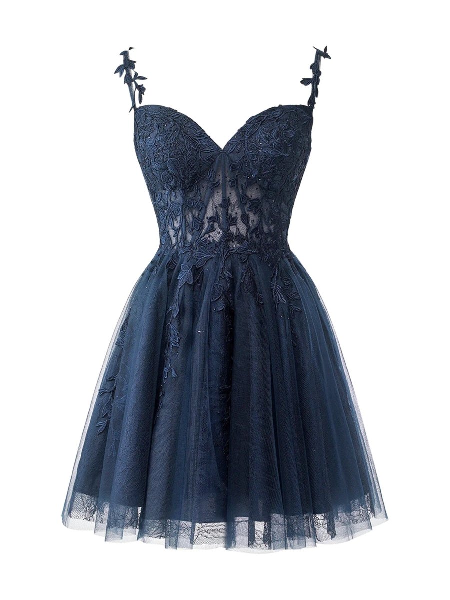 A Line Sweetheart Mint Appliques Short Homecoming Dresses, Navy Blue / 10