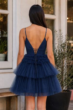 Layla | A-Line Deep V Neck Tiered Short Homecoming Dress