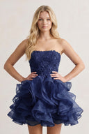 A-line Lace Appliques Organza Short Homecoming Dress - KissProm