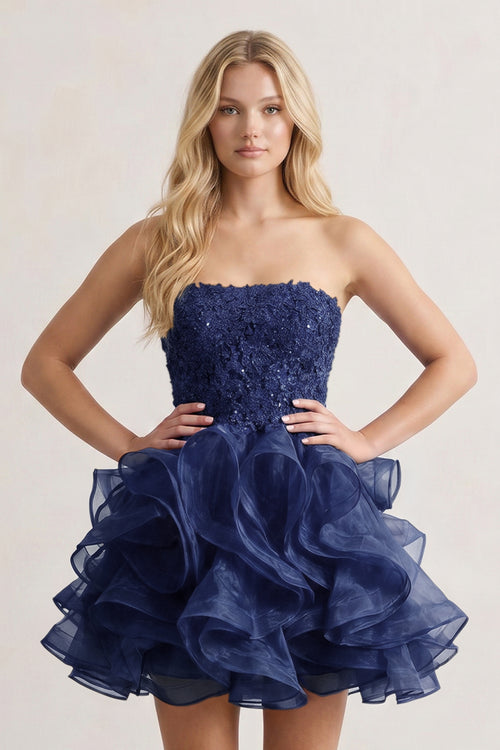 A-line Lace Appliques Organza Short Homecoming Dress - KissProm