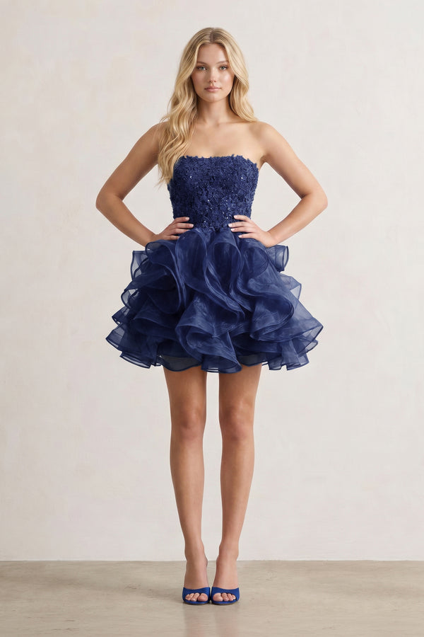 A-line Lace Appliques Organza Short Homecoming Dress - KissProm