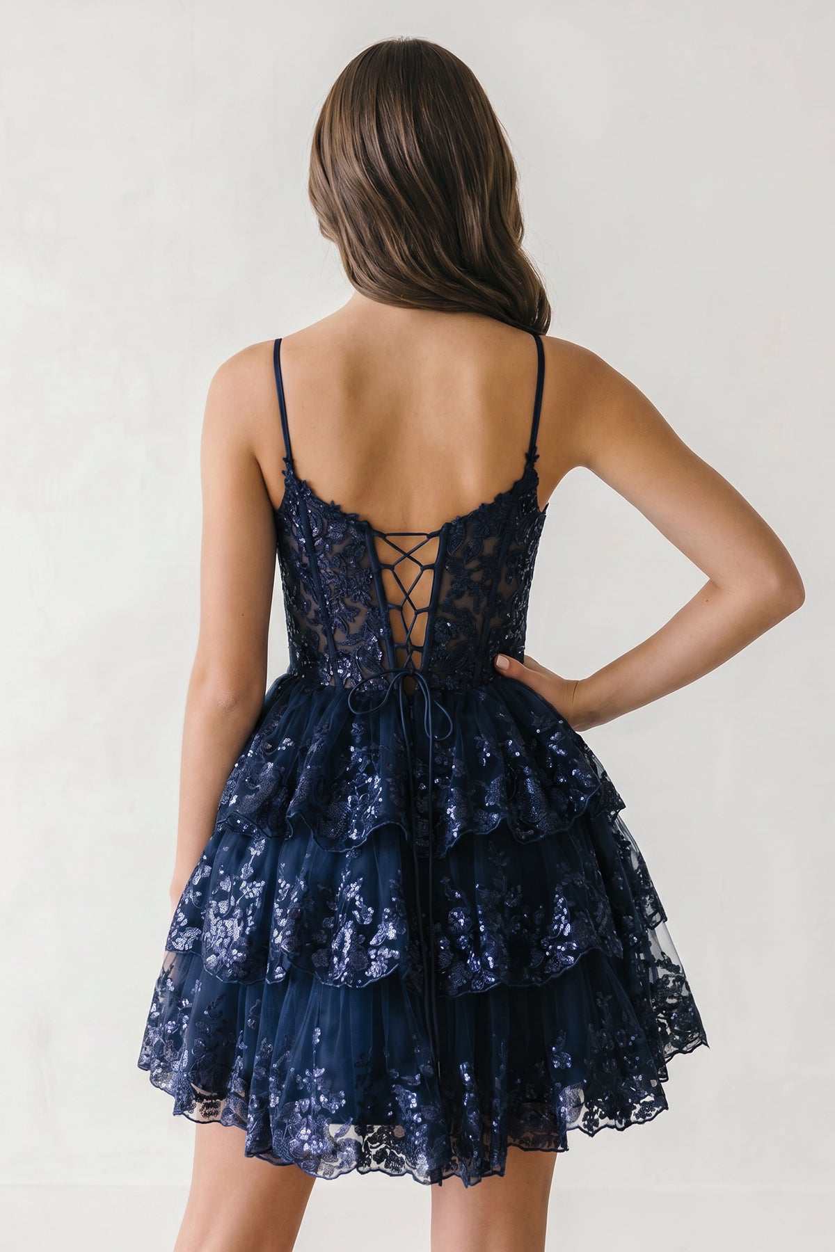KissProm A- Line Sky Blue Sequins Multi-Layers Short Homecoming Dress, Sky Blue / 18