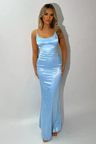Naysia | Blue - Mermaid Spaghetti Straps Satin Long Prom Dresses with Bowknot - KissProm