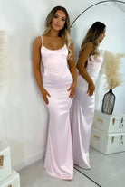 Naysia | Pink - Mermaid Spaghetti Straps Satin Long Prom Dresses with Bowknot - KissProm