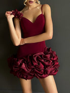 Nephele | Burgundy - Sheath Spandex Ruched V Neck Homecoming Dresses with Ruffles