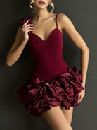 Nephele | Burgundy - Sheath Spandex Ruched V Neck Homecoming Dresses with Ruffles