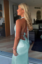 Nevado | Yellow - Halter Deep V Neck Satin Sheath Backless Long Prom Dresses - KissProm