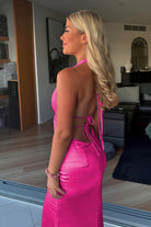 Nevado | Yellow - Halter Deep V Neck Satin Sheath Backless Long Prom Dresses - KissProm