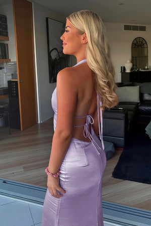 Nevado | Yellow - Halter Deep V Neck Satin Sheath Backless Long Prom Dresses - KissProm