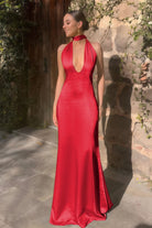 Nevado | Yellow - Halter Deep V Neck Satin Sheath Backless Long Prom Dresses - KissProm