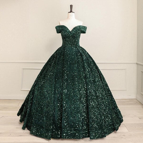 Pink Off The Shoulder Sequined Ball Gown Quinceanera Dresses, Dark Green / 6 Pink Off The Shoulder Sequined Ball Gown Quinceanera Dresses, Dark Green / 6