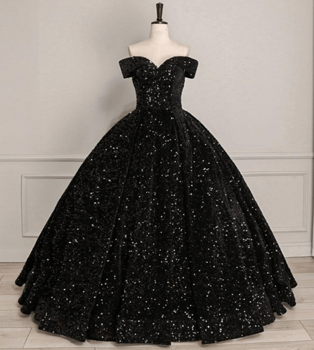 Pink Off The Shoulder Sequined Ball Gown Quinceanera Dresses Black / Custom Size Pink Off The Shoulder Sequined Ball Gown Quinceanera Dresses Black / Custom Size